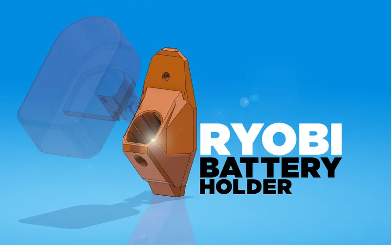 Render of the wall-mounted holder with a Ryobi battery sliding in