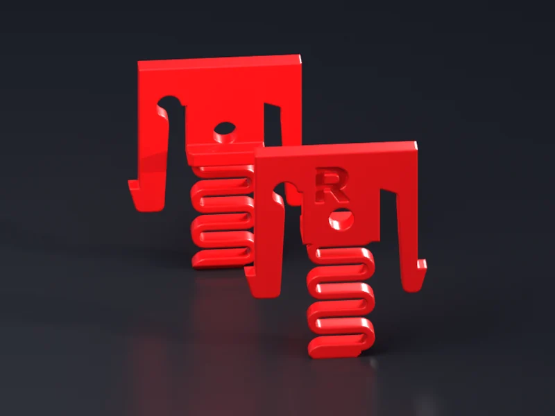 A red Left and Right Bi-Directional QuickLock standing side by side, each with its coil spring below