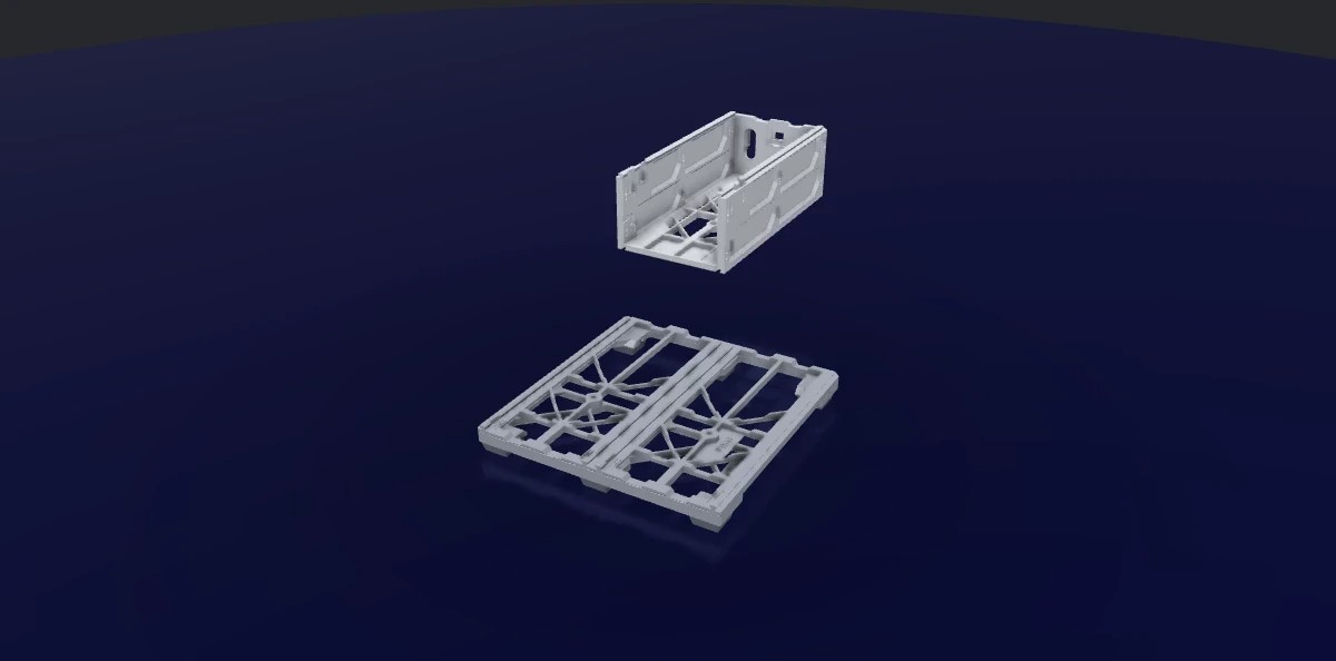 Animation: two 1W cases seat on the base and the 2W case lowers onto them, QuickLocks clicking up