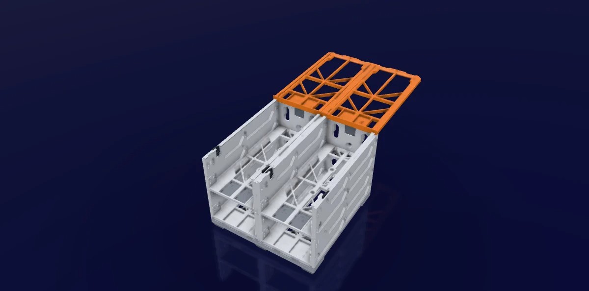 Animation: the Cover Lower slides across the top row, stoppers drop in, and the Cover Upper locks over it