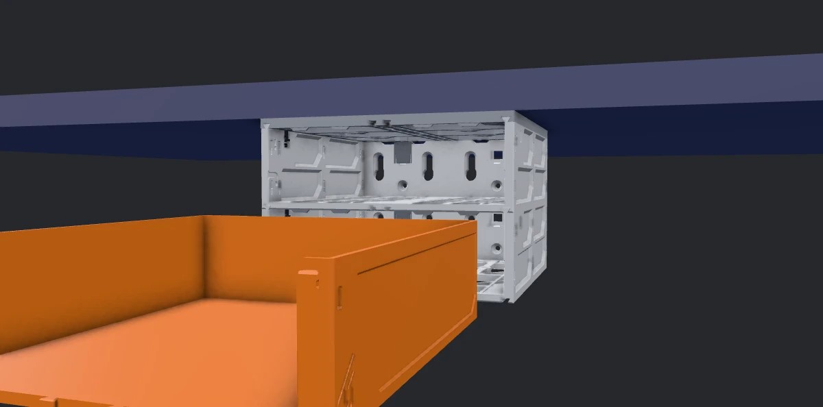 Animation: the drawers slide into the hanging cases