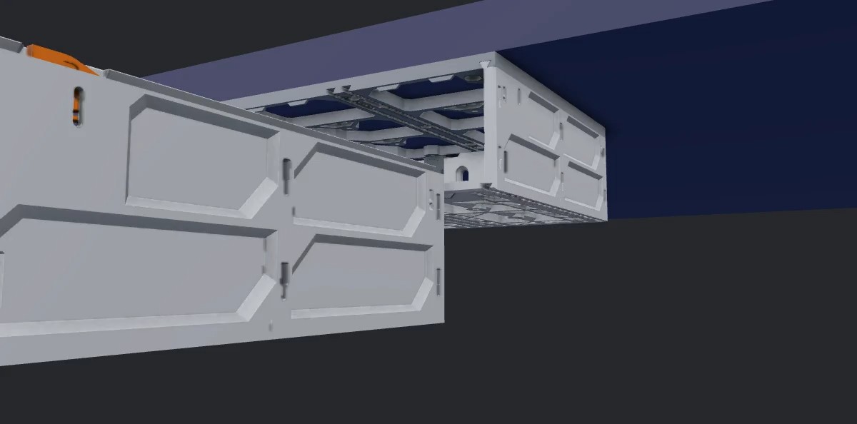 Animation: a second case slides into the grooves under the first and its QuickLocks click up
