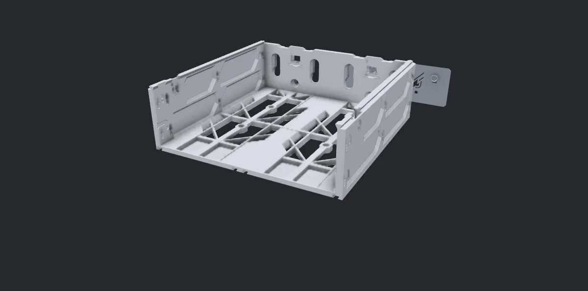 Animation: QuickLocks, the Cover Lower, drawer stoppers and the Cover Upper assemble onto the top case at the bench