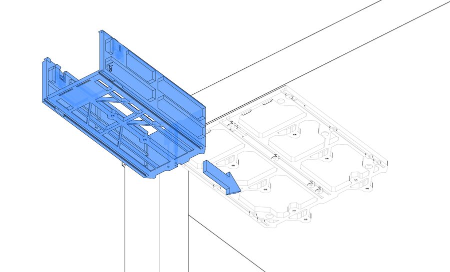 The Ryobi tool holder sliding into the under-table rails