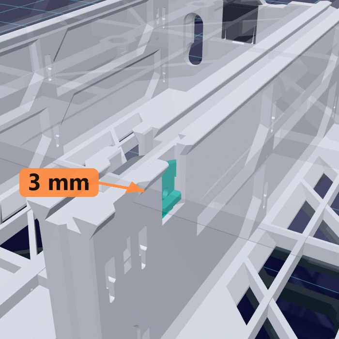 X-ray view: the sliding case presses the QuickLock tab 3 mm down into its channel