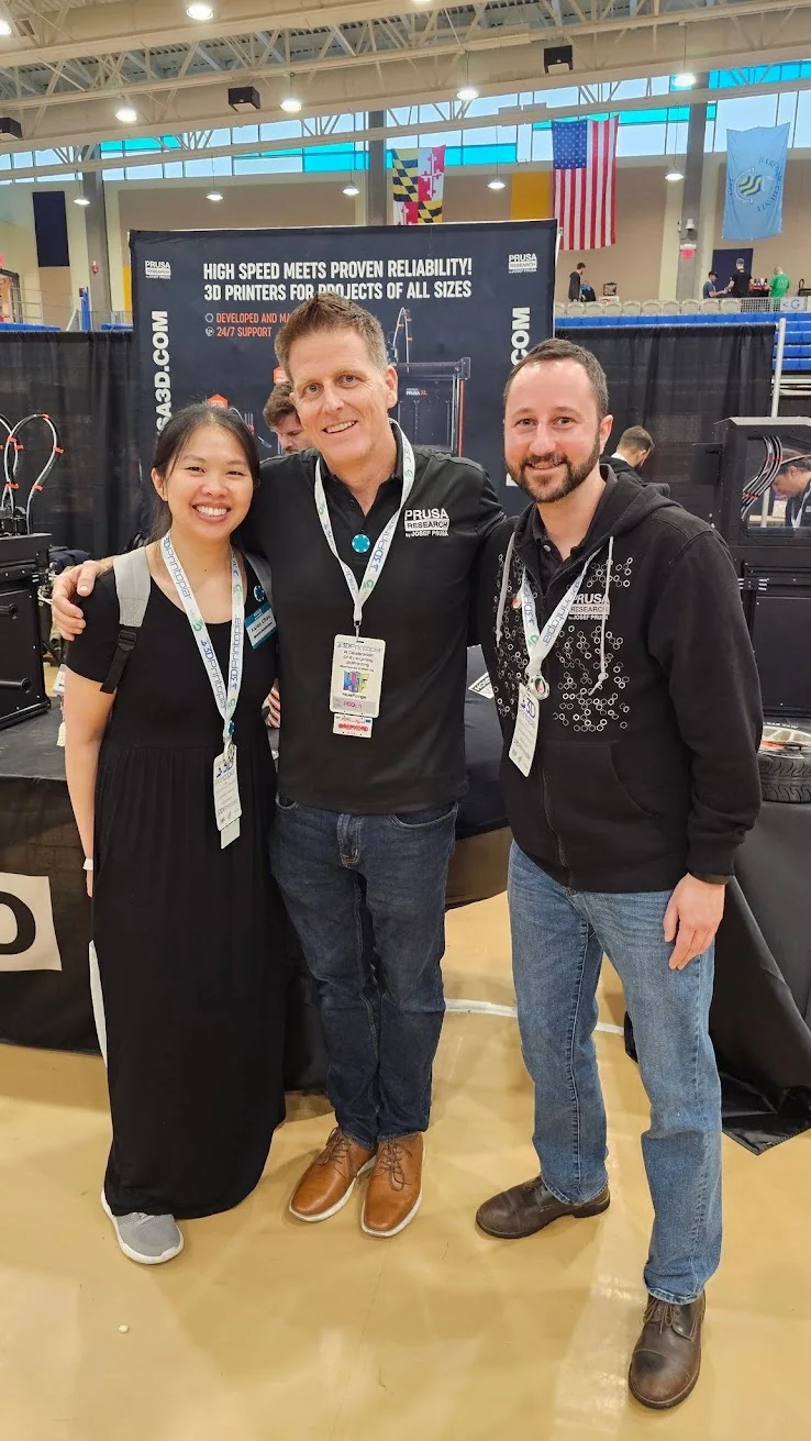 Karen Chau, Pooch of Repkord and Jerrari at the Prusa booth, 3DPrintopia 2024.